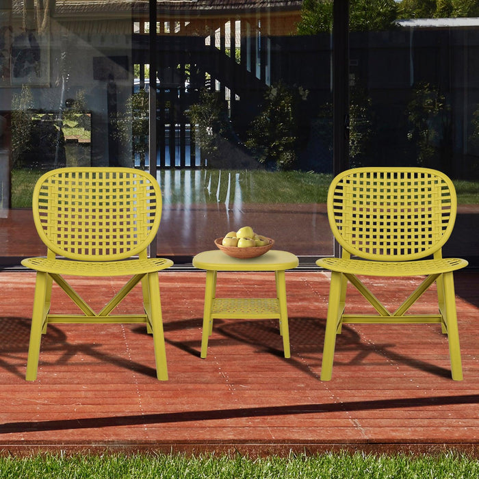 3 PCS Hollow Design Retro Outdoor Patio Tea Table and Chair Set - Yellow