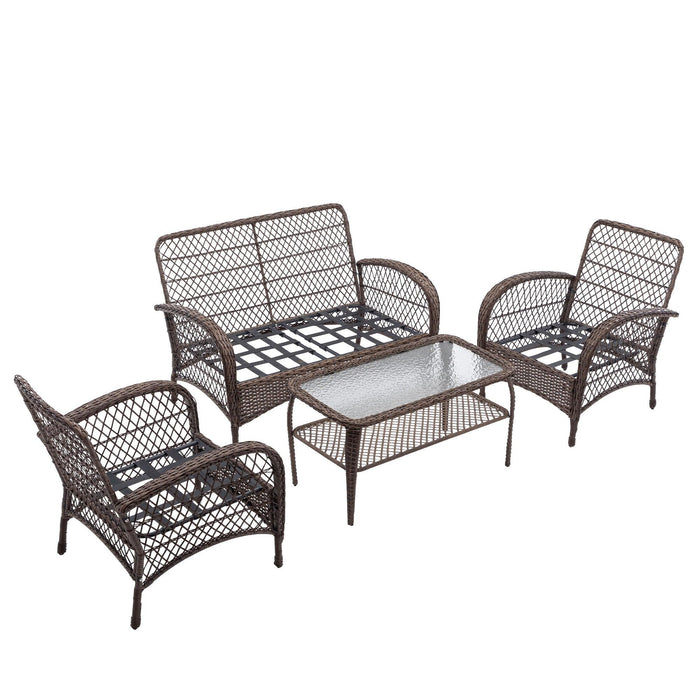 4 PCS Outdoor FurnitureModern Wicker Rattan Seating Set with Navy Cushion