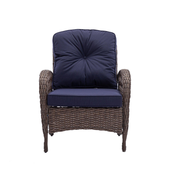 4 PCS Outdoor FurnitureModern Wicker Rattan Seating Set with Navy Cushion