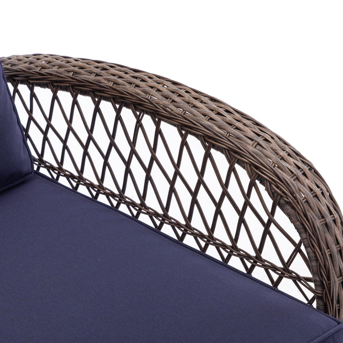 4 PCS Outdoor FurnitureModern Wicker Rattan Seating Set with Navy Cushion