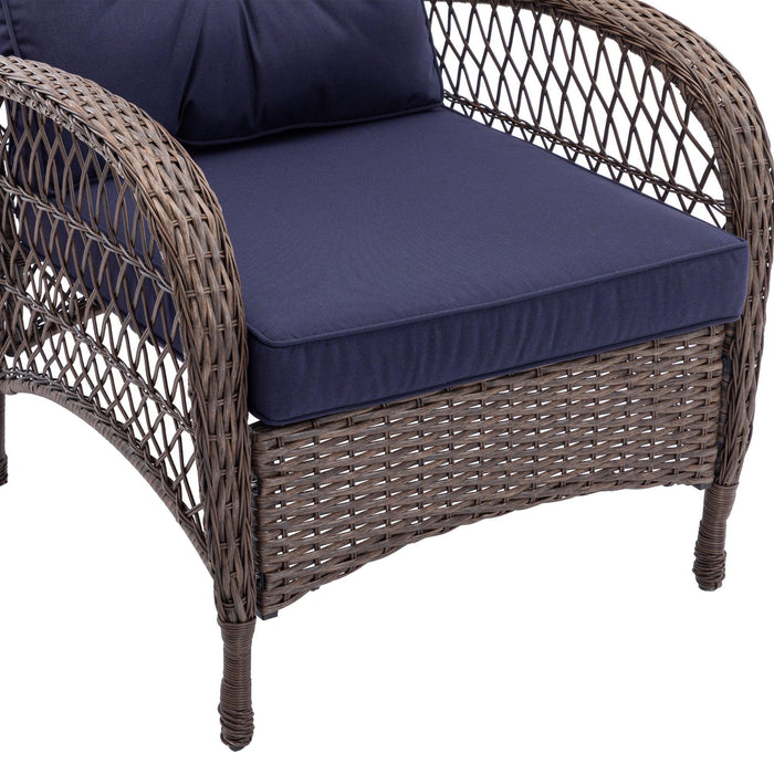 4 PCS Outdoor FurnitureModern Wicker Rattan Seating Set with Navy Cushion