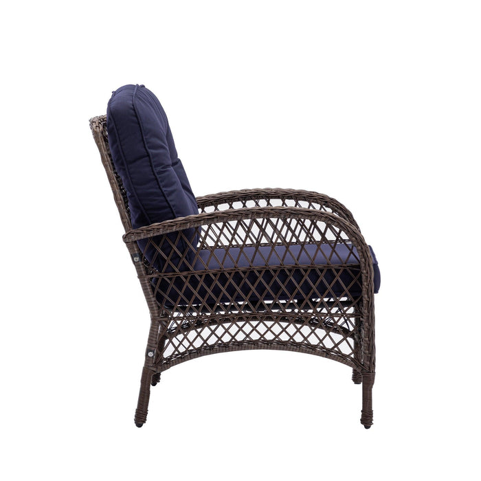 4 PCS Outdoor FurnitureModern Wicker Rattan Seating Set with Navy Cushion