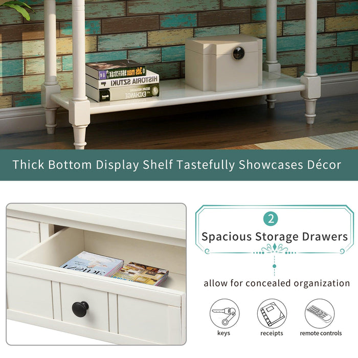 Daisy Series Console Table Traditional Design with Two Drawers and Bottom Shelf (Ivory White)