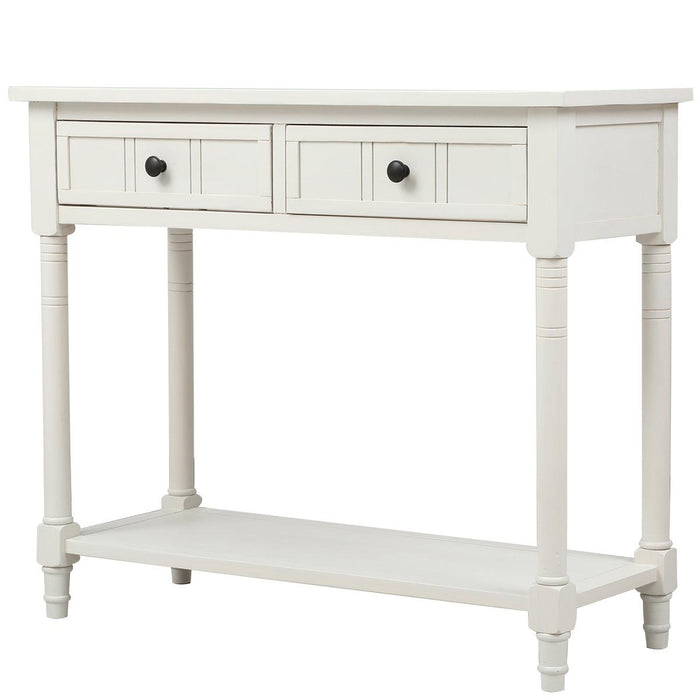 Daisy Series Console Table Traditional Design with Two Drawers and Bottom Shelf (Ivory White)