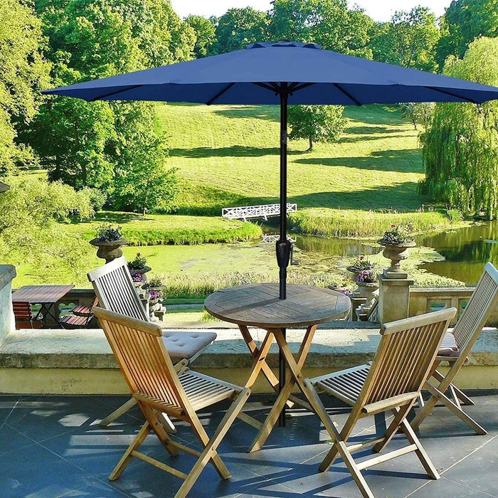 Simple Deluxe 9ft Outdoor Market Table Patio Umbrella with Button Tilt, Crank and 8 Sturdy Ribs for Garden, Blue