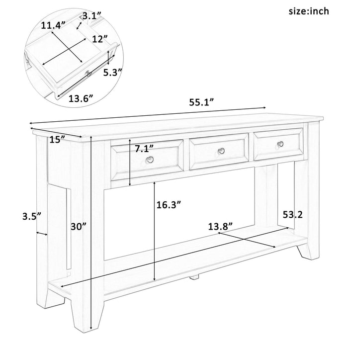 55''Modern Console Table Sofa Table for Living Room with 3 Drawers and 1 Shelf (As Same As WF288520AAB)