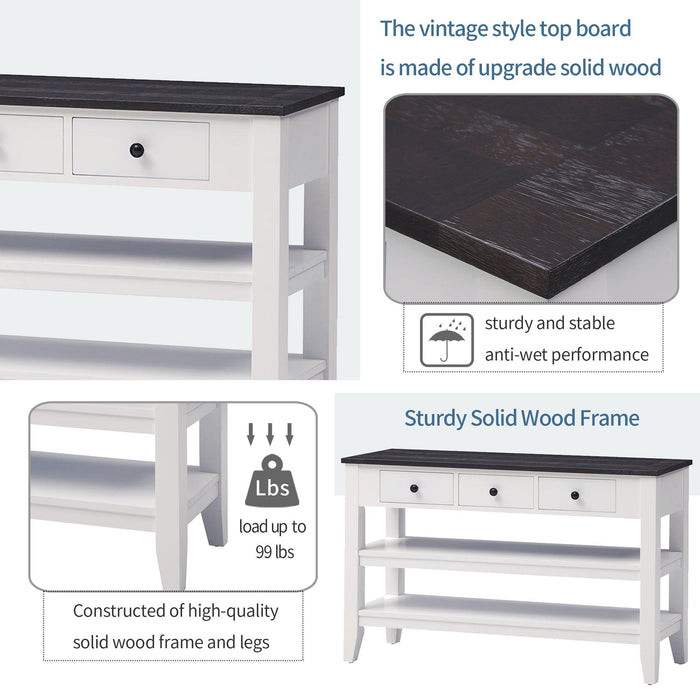 48''Modern Console Table  Sofa Table for Living Room with 3 Drawers and 2 Shelves, Solid Wood Top (Pine)