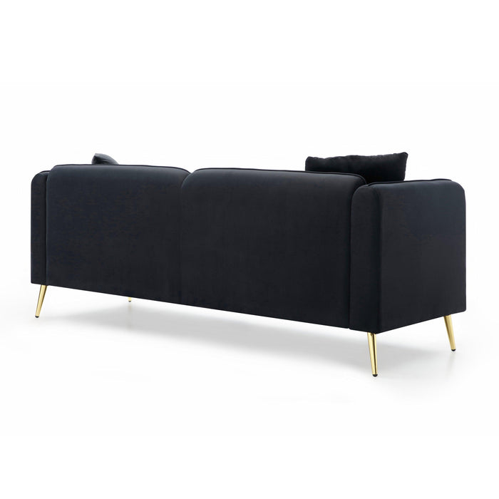 77.2”Modern Upholstered Velvet Sofa 3 Seater Couch with Removable Cushions Side Pocket Mid-Century Tufted Living Room Set ld Metal Legs,2 Pillows Included,Black