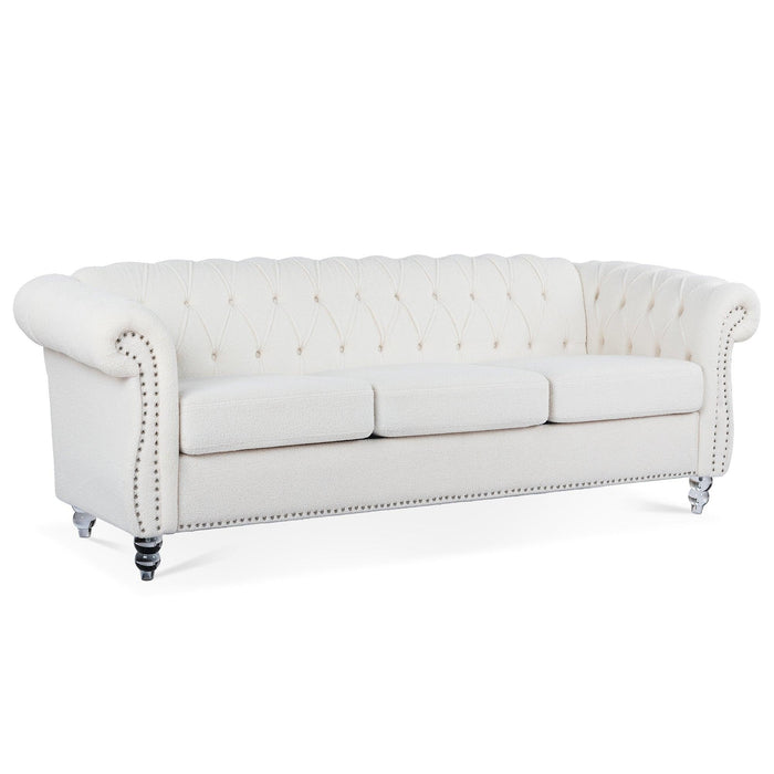 84.65" Rolled Arm Chesterfield 3 Seater Sofa