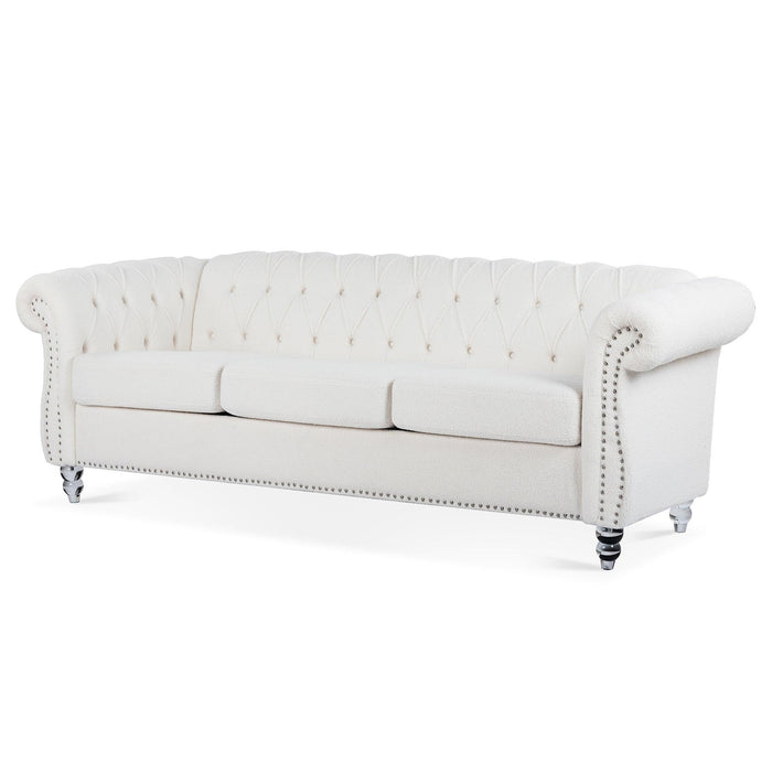 84.65" Rolled Arm Chesterfield 3 Seater Sofa