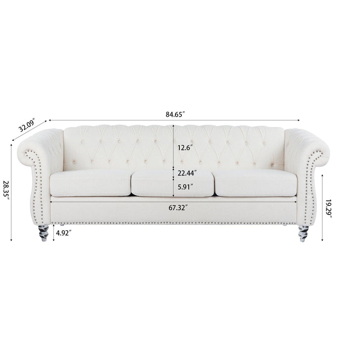 84.65" Rolled Arm Chesterfield 3 Seater Sofa