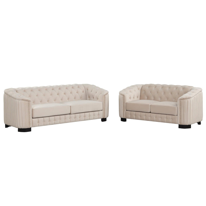 Modern 3-Piece Sofa Sets with Rubber Wood Legs,Velvet Upholstered Couches Sets Including Three Seat Sofa, Loveseat and Single Chair for Living Room Furniture Set,Beige