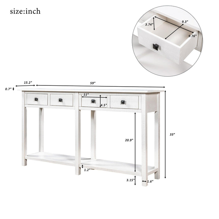 Rustic Brushed Texture Entryway Table Console Table with Drawer and Bottom Shelf for Living Room（Ivory White）