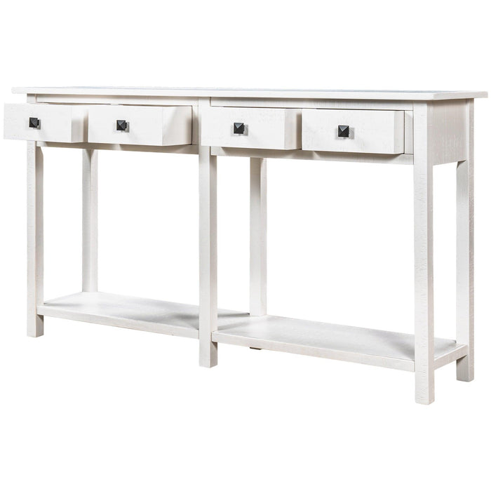 Rustic Brushed Texture Entryway Table Console Table with Drawer and Bottom Shelf for Living Room（Ivory White）