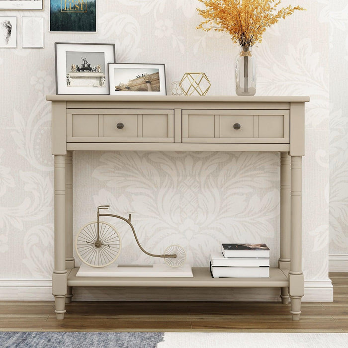 Daisy Series Console Table Traditional Design with Two Drawers and Bottom Shelf (Retro Grey)