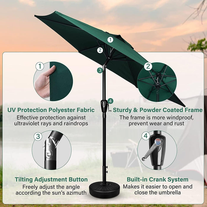 Simple Deluxe 7.5' Patio Outdoor Table Market Yard Umbrella with Push Button Tilt/Crank, 6 Sturdy Ribs for Garden, Deck, Backyard, Pool, 7.5ft, Green