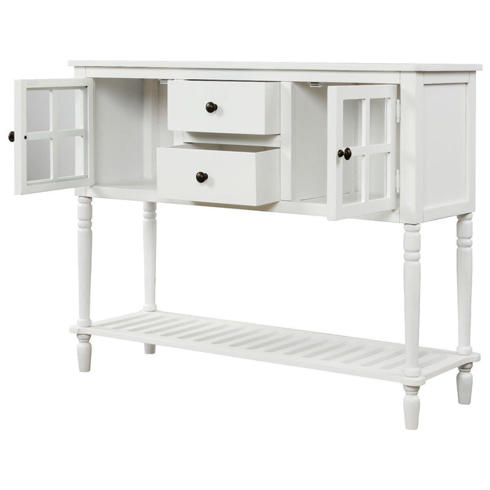 Sideboard Console Table with Bottom Shelf, Farmhouse Wood/Glass BuffetStorage Cabinet Living Room (White)