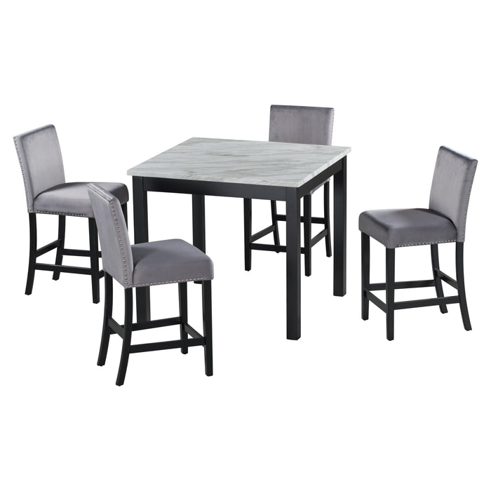 5-piece Counter Height Dining Table Set with One Faux Marble Dining Table and Four Upholstered-Seat Chairs, Table top: 40in.L x40in.W, for Kitchen and Living room Furniture,Gray