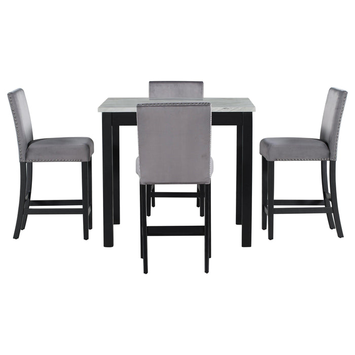 5-piece Counter Height Dining Table Set with One Faux Marble Dining Table and Four Upholstered-Seat Chairs, Table top: 40in.L x40in.W, for Kitchen and Living room Furniture,Gray