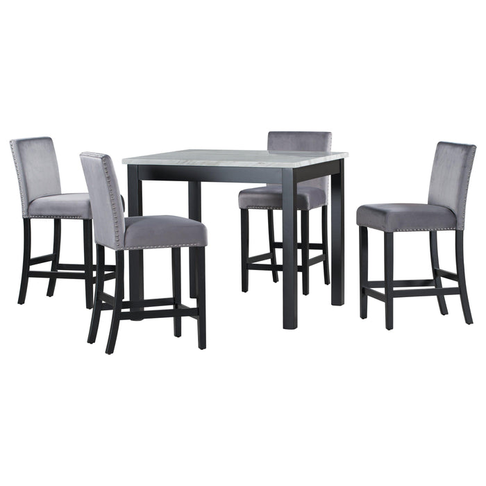 5-piece Counter Height Dining Table Set with One Faux Marble Dining Table and Four Upholstered-Seat Chairs, Table top: 40in.L x40in.W, for Kitchen and Living room Furniture,Gray