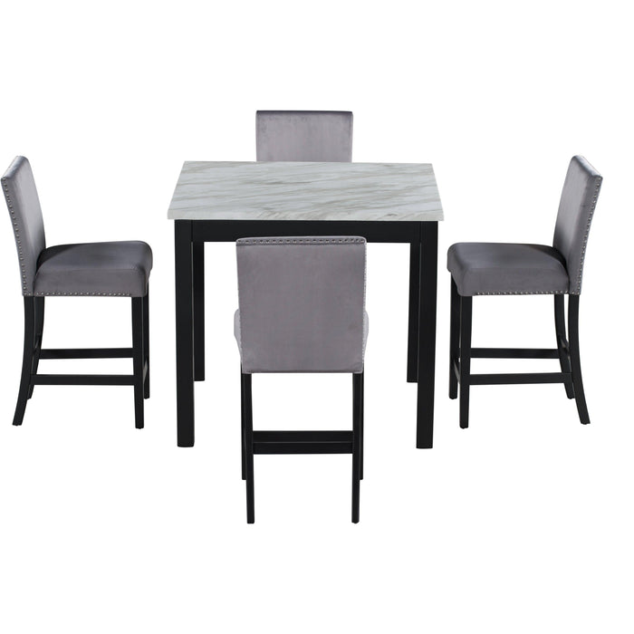 5-piece Counter Height Dining Table Set with One Faux Marble Dining Table and Four Upholstered-Seat Chairs, Table top: 40in.L x40in.W, for Kitchen and Living room Furniture,Gray