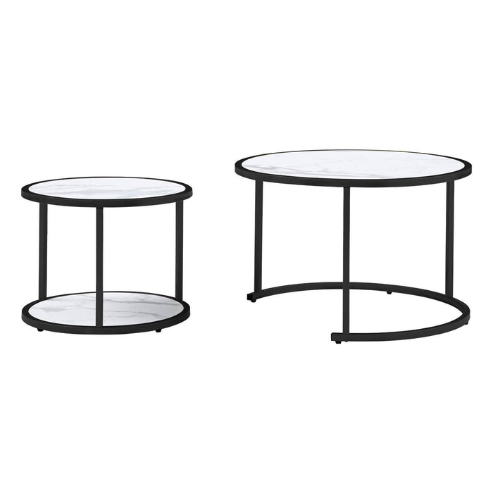 27.16inch Marble Pattern MDF Top with Black Metal Frame nesting coffee table set of 2