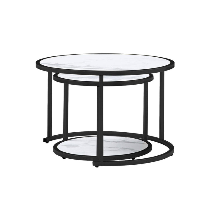 27.16inch Marble Pattern MDF Top with Black Metal Frame nesting coffee table set of 2