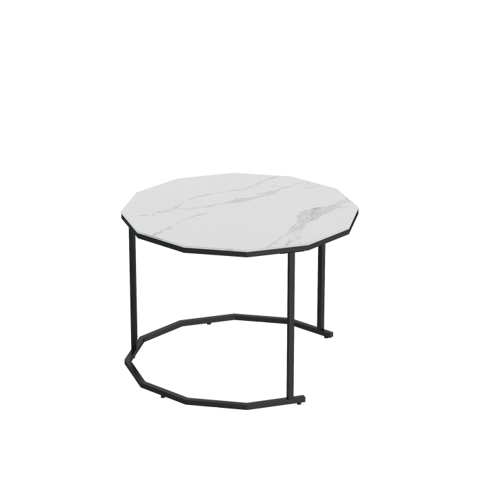 Marble Coffee Table End table 12-n Shape, 25.6 " White Artificial Marble Top and Black Metal Legs can be used in living room, outdoor, anti-tip.(white+black,25.6"W x 25.6"D x 18.4"H)