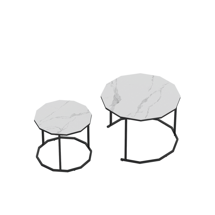 Marble Coffee Table End table 12-n Shape, 25.6 " White Artificial Marble Top and Black Metal Legs can be used in living room, outdoor, anti-tip.(white+black,25.6"W x 25.6"D x 18.4"H)