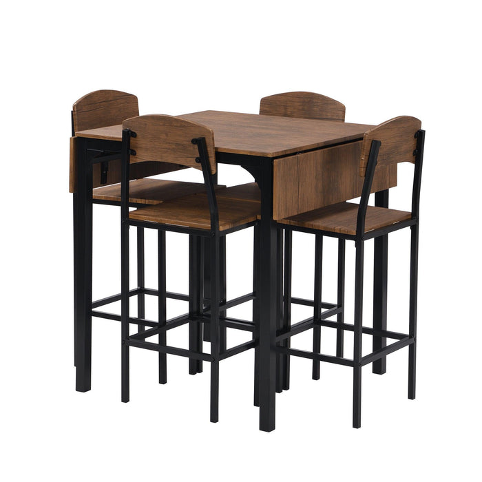 Farmhouse 5-piece Counter Height Drop Leaf Dining Table Set with Dining Chairs for 4,Black Frame+Brown Tabletop