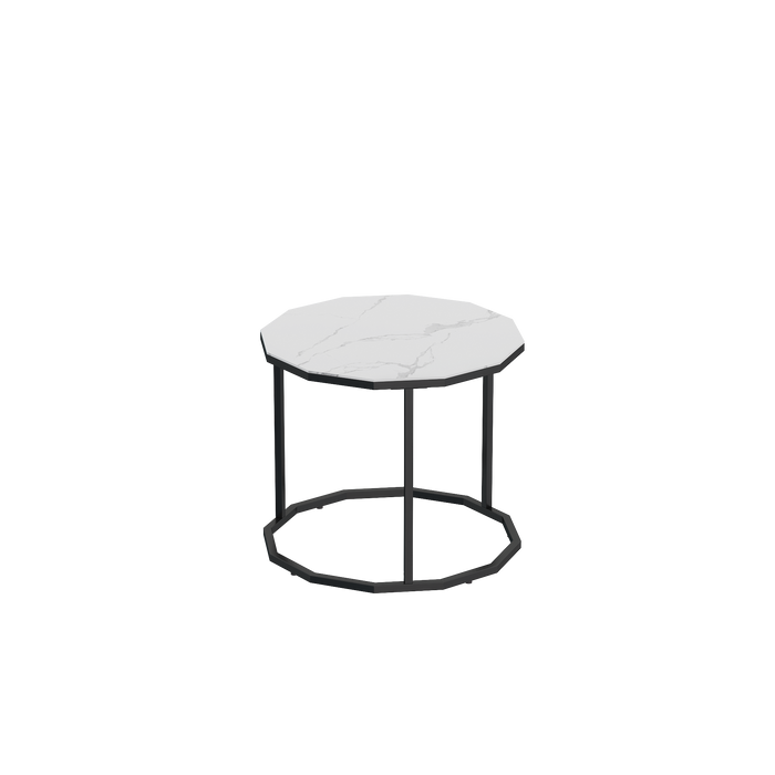 Marble Coffee Table End table 12-n Shape, 25.6 " White Artificial Marble Top and Black Metal Legs can be used in living room, outdoor, anti-tip.(white+black,25.6"W x 25.6"D x 18.4"H)