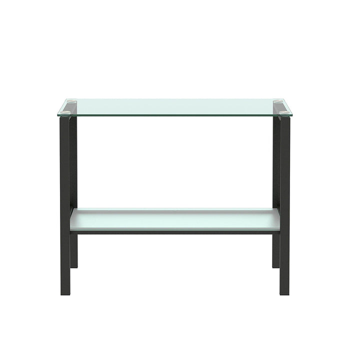 Console Table Double layer tempered glass rectangular porch table black leg double layer glass tea table