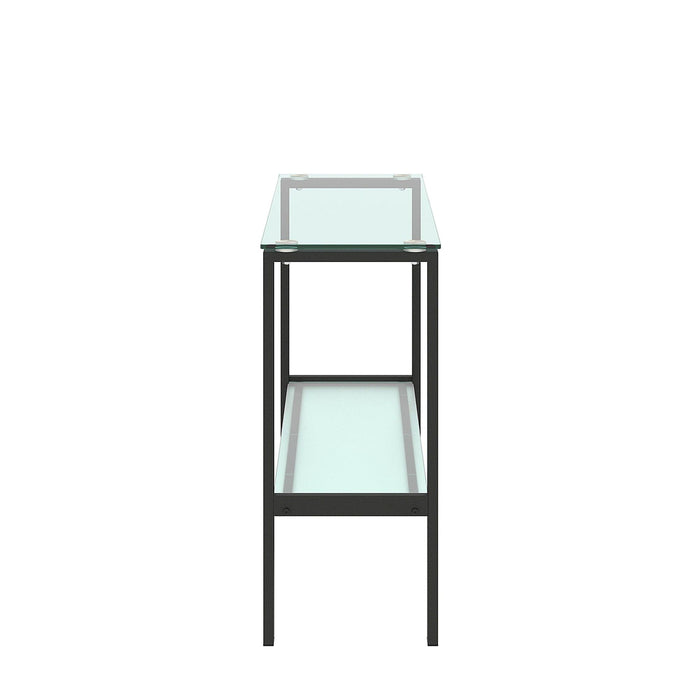 Console Table Double layer tempered glass rectangular porch table black leg double layer glass tea table