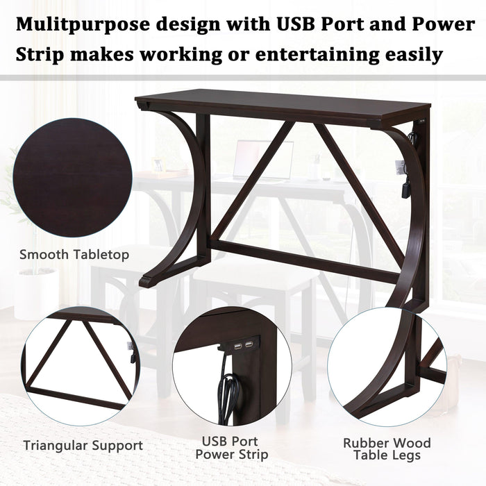 Farmhouse 3-Piece Counter Height Dining Table Set with USB Port and Upholstered Stools,Espresso