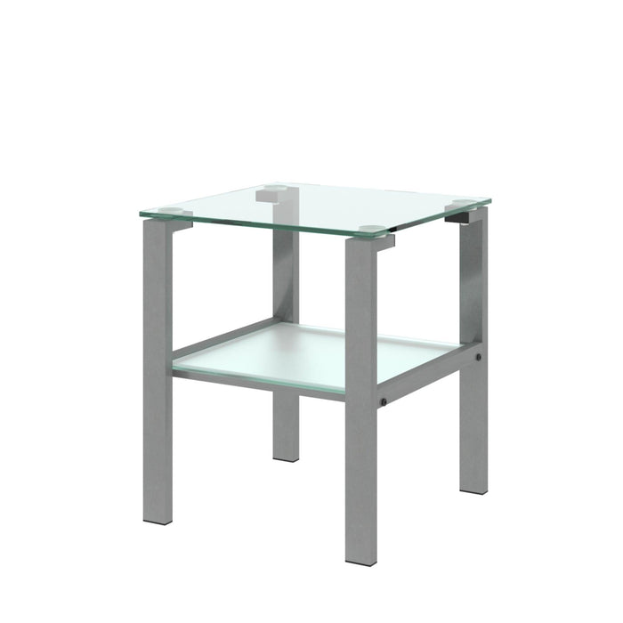 Glass two layer tea table, small round table, bedroom corner table, living room grey side table