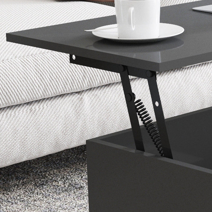 Coffee table, computer table, black, solid wood leg rest, largeStorage space, can be raised and lowered desktop