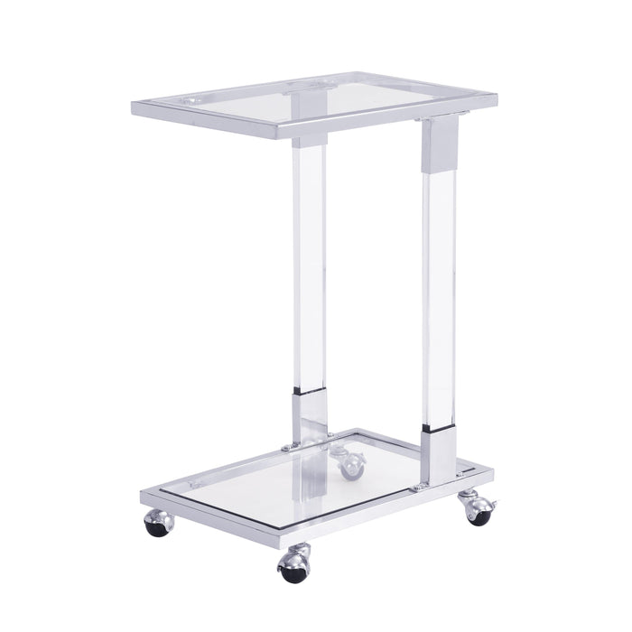 Chrome Glass Side Table, Acrylic End Table, Glass Top C Shape Square Table with Metal Base for Living Room, Bedroom, Balcony Home and Office