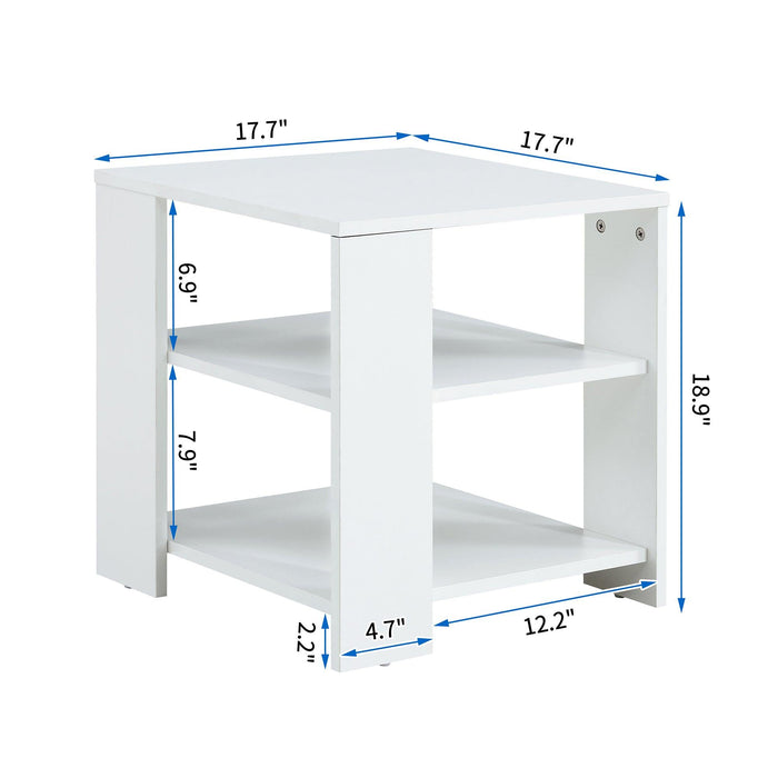 Square side table,simple style design,3-tier end table,wood living room nightstand,bedroom,easy assembly,1-pack, white