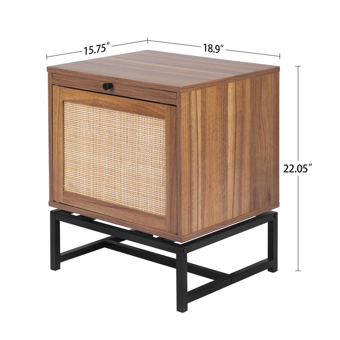 Natural Rattan door nightstand，storage End Table，Accent Bedside Table for Bedroom, Living Room