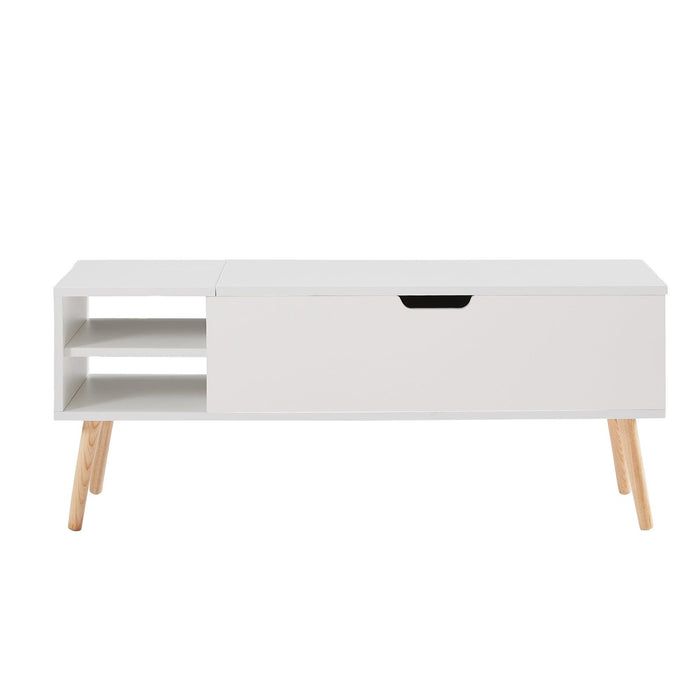 Coffee table, computer table, white, solid wood leg rest, largeStorage space, can be raised and lowered desktop