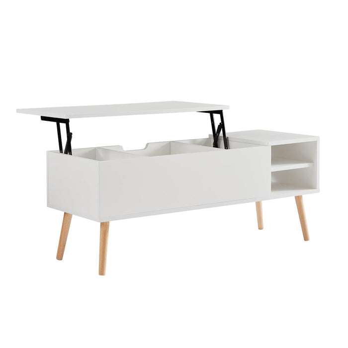 Coffee table, computer table, white, solid wood leg rest, largeStorage space, can be raised and lowered desktop