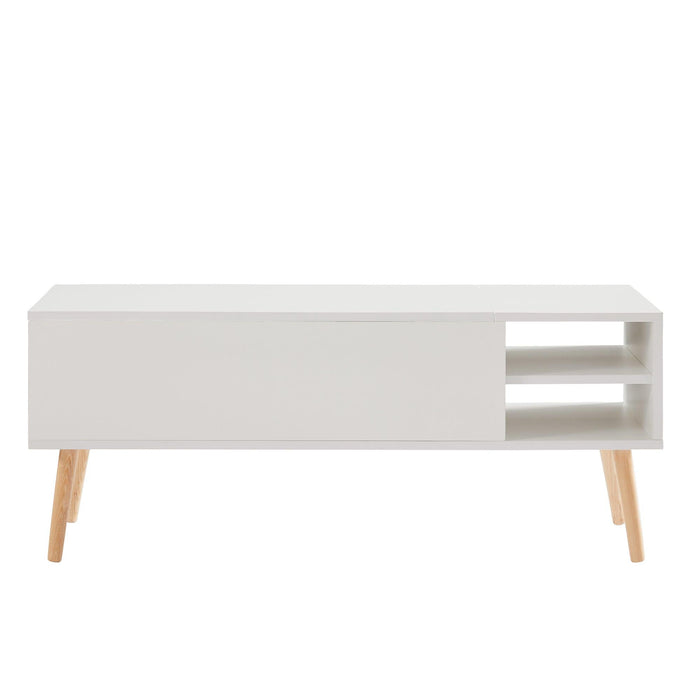 Coffee table, computer table, white, solid wood leg rest, largeStorage space, can be raised and lowered desktop