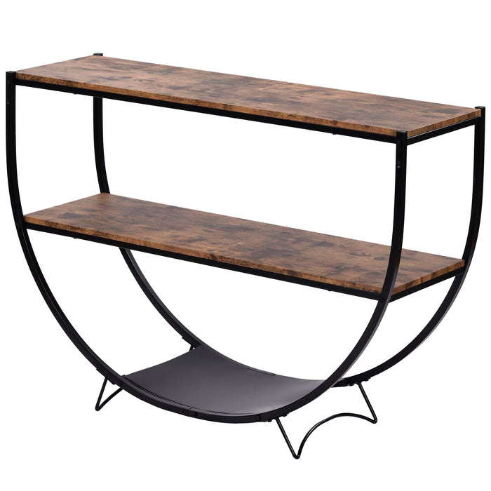 Rustic Industrial Design Demilune Shape Textured Metal Distressed Wood Console Table (Distressed Brown)