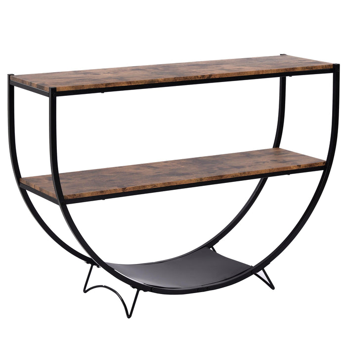 Rustic Industrial Design Demilune Shape Textured Metal Distressed Wood Console Table (Distressed Brown)