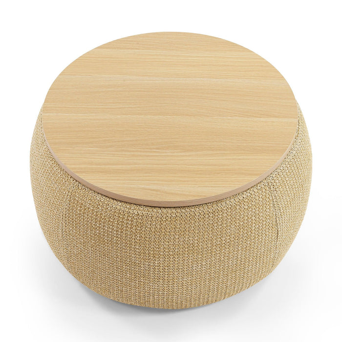 RoundStorage Ottoman, 2 in 1 Function, Work as End table and Ottoman, Natural (25.5"x25.5"x14.5")