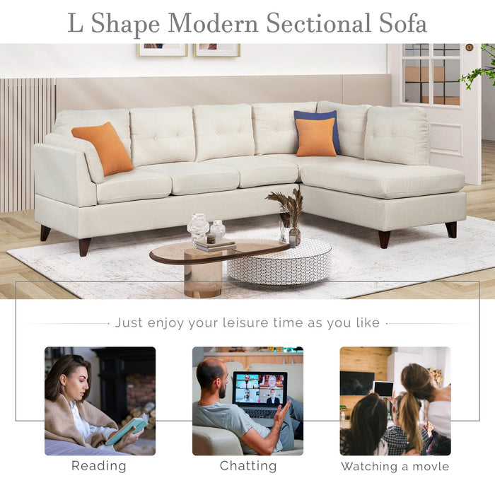 97.2"Modern Linen Fabric Sofa, L-Shape Couch with Chaise Lounge,Sectional Sofa with one Lumbar Pad,Beige