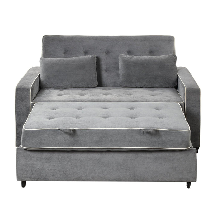 65.7" Linen Upholstered Sleeper Bed , Pull Out Sofa Bed Couch attached two throw pillows,Dual USB Charging Port and Adjustable Backrest for Living Room Space，Charcoal Gray