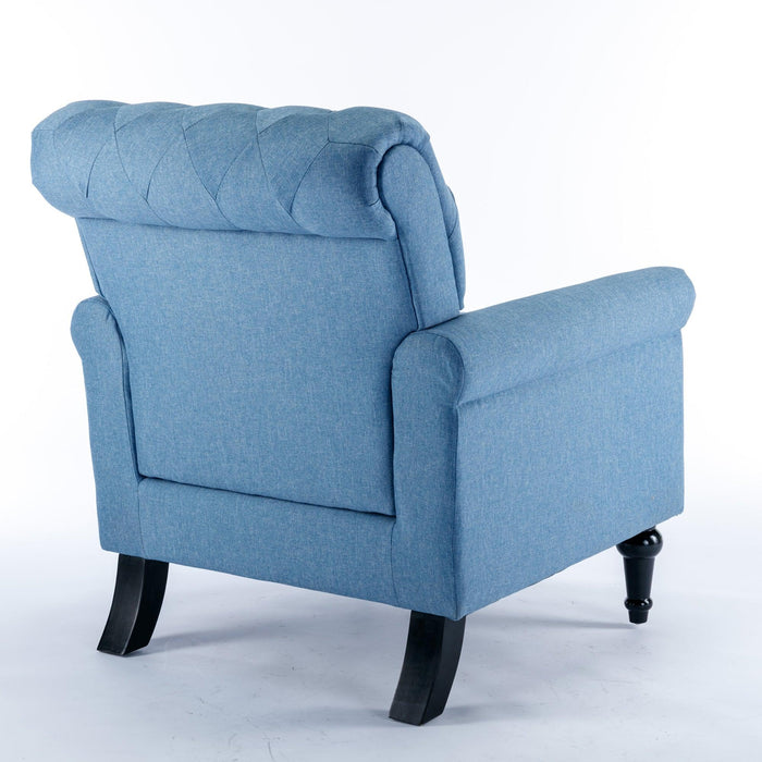 Accent Chairs for Bedroom, MidcenturyModern Accent Arm Chair for Living Room, Linen Fabric Comfy Reading Chair, Tufted Comfortable Sofa Chair, Upholstered Single Sofa, Blue