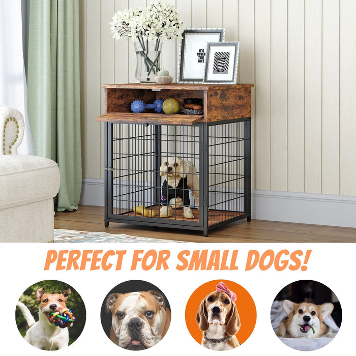 Furniture Style Wood Dog Crate End Table withStorage Console（Rustic Brown,19.69''w x 22.83''d x 26.97''h）