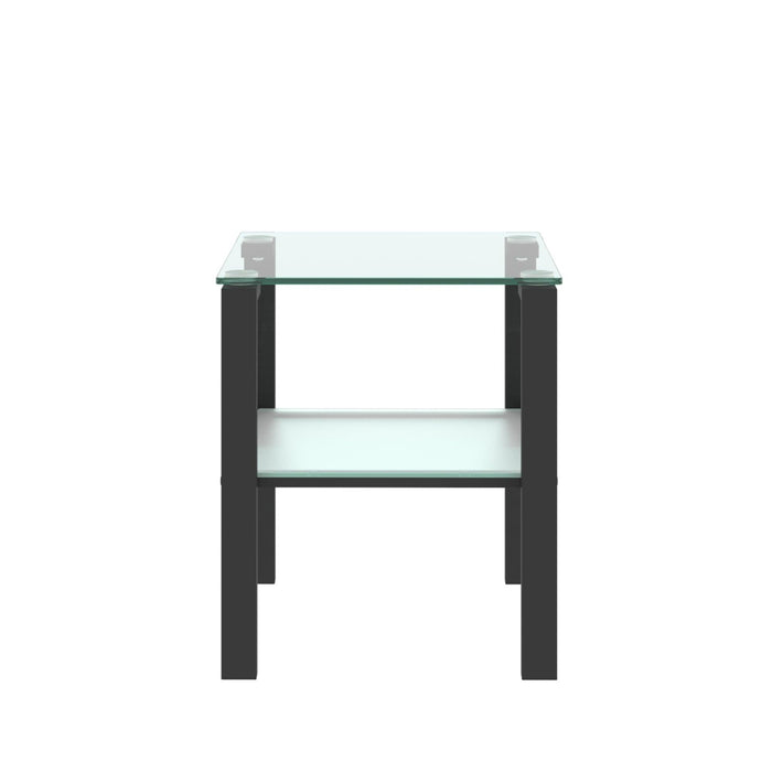 Glass two layer tea table, small round table, bedroom corner table, living room black side table